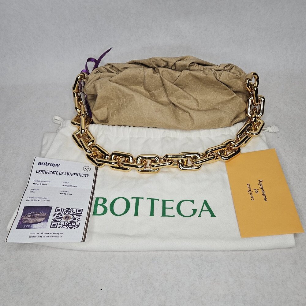 Bottega Veneta Kraft Paper Bag Style The Pouch w/ Gold Tone Chain Tote Bag Purse